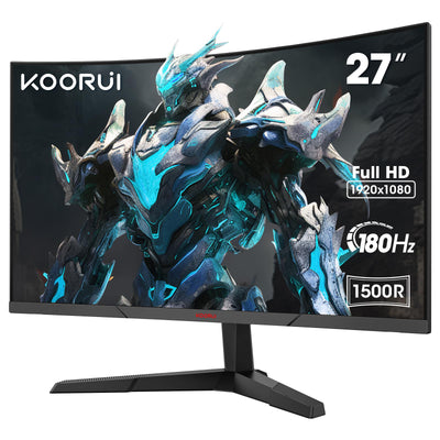 Moniteur de jeu incurvé KOORUI 27 pouces, FHD 1080p, temps de réponse de 1 ms, taux de rafraîchissement de 180 Hz, HDMI 2.0/DP 1.2, luminosité de 250 cd/m², noir 27E6CA