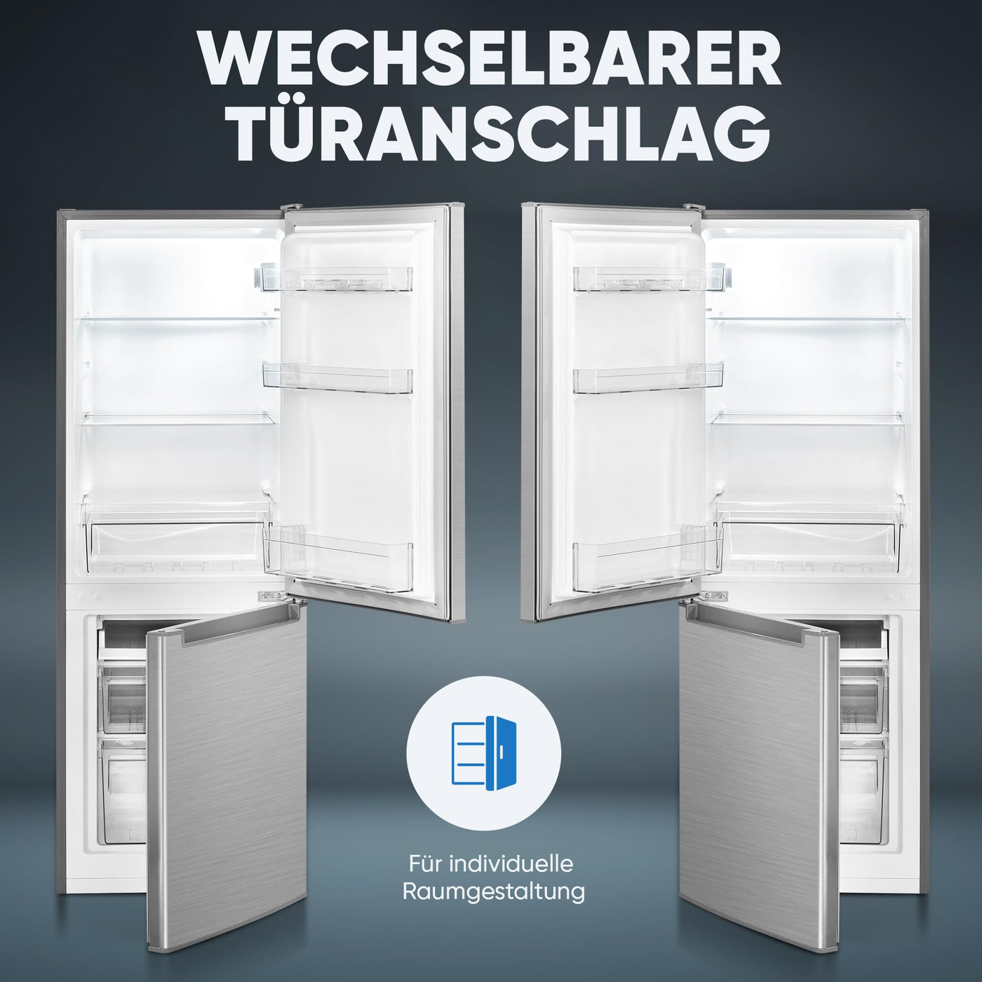 Bomann Kühlschrank mit Gefrierfach 143cm hoch | Kühl Gefrierkombination 173L mit 3 Ablagen & 3 Schubladen | Türanschlag wechselbar | leise Kühlgefrierkombi 40db | Kühlschrank KG 7359 inox