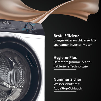 Haier I-PRO SERIE 3 HW101-NBP14939 I Frontlader Waschmaschine 10kg I Washing Machine mit A-Effizienz, 1.400 U/Min. & sparsamem Inverter-Motor I Mit Dampfprogrammen, Mengenautomatik & Refresh-Programm