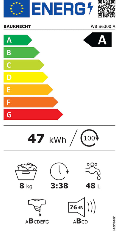 Bauknecht W8 S6300 A Waschmaschine Frontlader / 8kg / EEK A/Kurz 30 / Kurz 45 / Kraftvolle Fleckenentfernung/Anti-Allergie-Programm/Wolleprogramm/Schwarz/Langlebiger Inverter-Motor