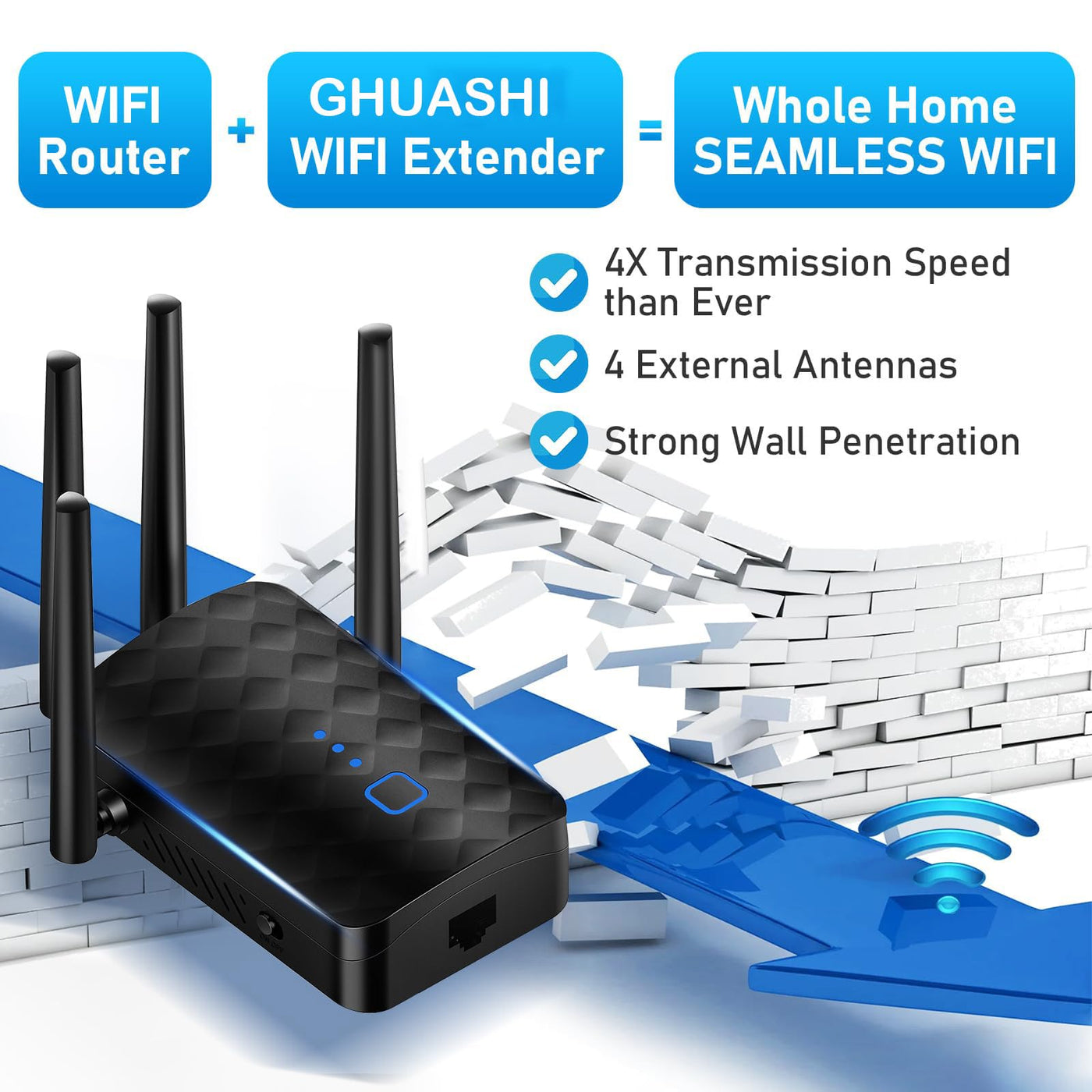 WLAN Verstärker, 1200Mbit/s WLAN Repeater mit 4*180° Schwenkbare Antenne Dualband 2,4GHz+5GHz WiFi Repeater mit WPS | 1200 Mbit/s | Mit LAN/WAN Port| Einfache Einrichtung | Kompatibel 99% WLAN Geräten