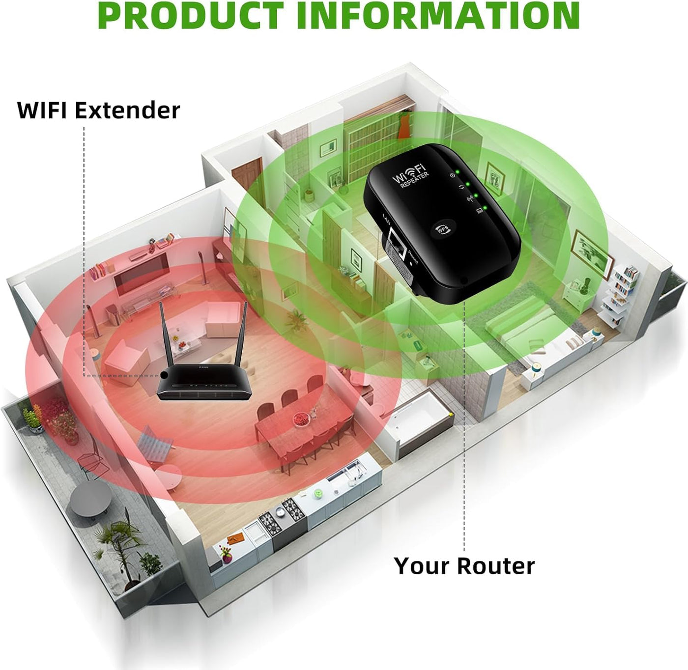 Genie's Poems WLAN Verstärker WLAN Repeater, WLAN - Verstärker mit WPS, Internet Verstärker 300Mbit/s 2.4GHz mit Ethernet Port, Kompatibel Allen WLAN Geräten, Schwarz-G-L5D9A