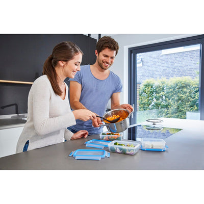 Emsa Clip&Close Frischhaltedose Mealprep-Set N10307|5-teiliges Set|Vorratsdosen| 0,8 Liter|100% dicht + hygienisch|Frische Dichtung|Spülmaschinen-, Mikrowellen-, und Gefriergeeignet, Transparent/Blau