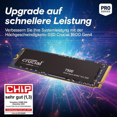 Crucial T500 SSD 2TB PCIe Gen4 NVMe M.2 Interne SSD, bis 7400 MB/s, TLC NAND, für Gaming und Programme, kompatibel mit Laptop und Desktop, Microsoft DirectStorage - CT2000T500SSD8