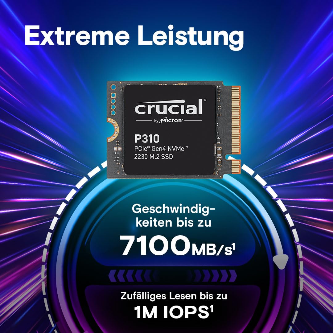 Crucial P310 SSD 2TB M.2 2230 PCIe Gen4 NVMe Interne SSD, bis 7.100 MB/s, mit Steam Deck, ASUS ROG Ally, MSI Claw & Microsoft Surface kompatibel - CT2000P310SSD2