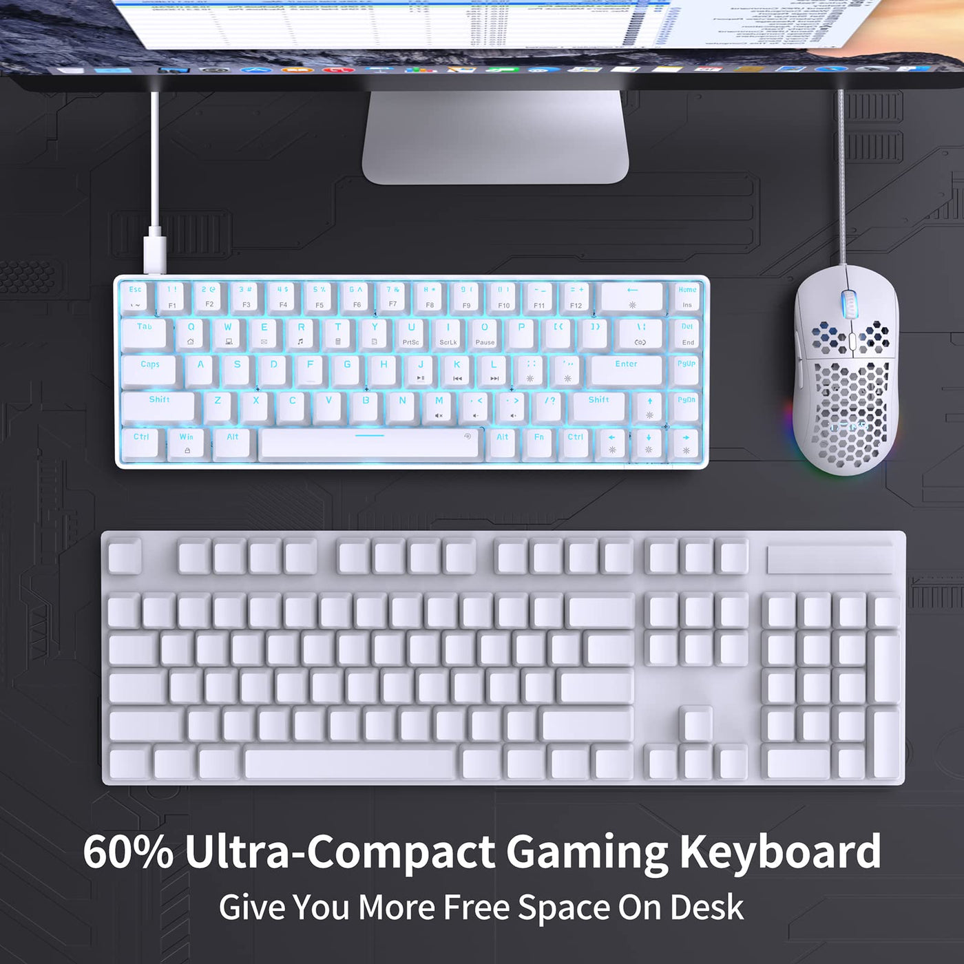 Dierya×TMKB T68se Gaming Mechanische Tastatur,60% Prozent Tastatur mit Blue Clicky Switch,Ultra-Compact Mini 68 Tasten Anti-Ghosting,Typ-C-Datenkabel,US Layout für PC Windows Gamer Typist