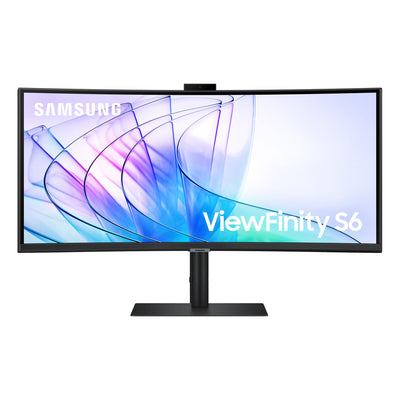 Samsung ViewFinity S65VC Curved Monitor 34 Zoll, Mit Lautsprechern und Webcam, Bildschirm mit VA-Panel, 3.440 x 1.440 Pixel, Bildwiederholrate 100 Hz, Reaktionszeit 5 ms, 90 W Laden via USB-C, Pivot