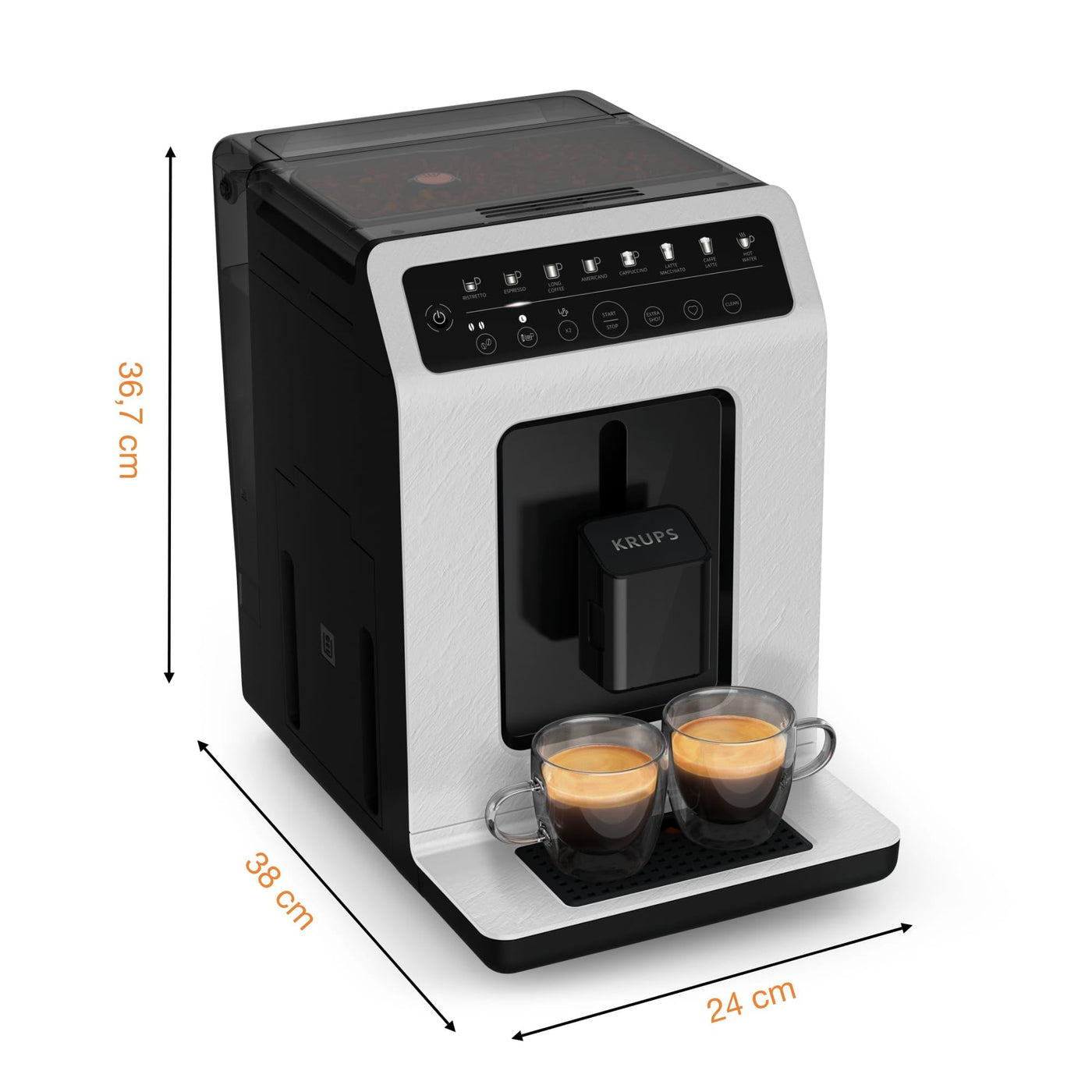 Krups Evidence ECOdesign Kaffeevollautomat mit Milchschlauch, 8 Getränke, 2-Tassen-Funktion, Recyceltes Material, Kaffeemaschine, Weiß/Schiefer, EA897A10