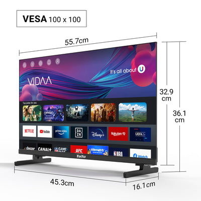 TuTu Smart TV 25 pouces (64 cm) Full HD VIDAA TV avec triple tuner WLAN (DVB-T/T2, DVB-C, DVB-S/S2) APP Store HDMI USB (TUV25FQ1B, 2024)