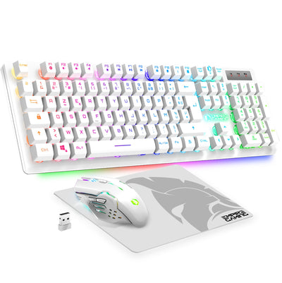 Empire Gaming - Armor RF800 Pack Clavier Souris Gaming sans Fil AZERTY (Français-Layout) RGB Avec Tapis de Souris -Clavier 2.4G -Souris 4800 DPI -PC PS4 PS5 Xbox One/Series Mac - Blanc