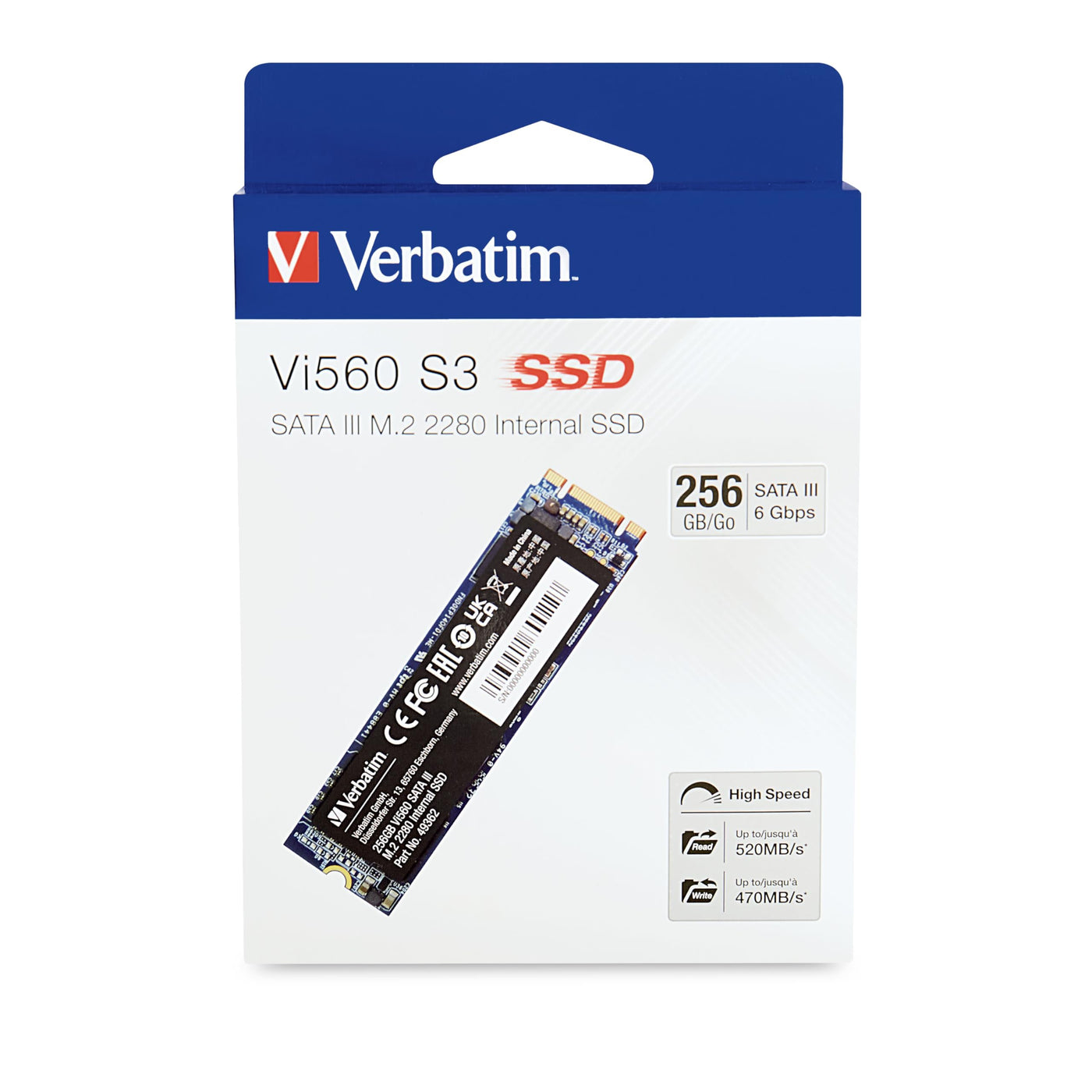 Verbatim Vi560 S3 SSD, internes SSD-Laufwerk mit 256 GB Datenspeicher, Solid State Drive mit SATA III M.2 2280 und 3D-NAND-Technologie, schwarz, ideal für Notebook und Ultrabook