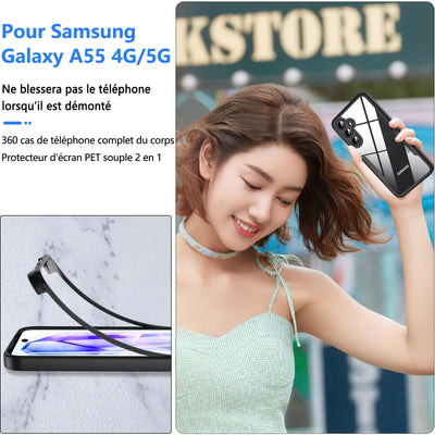 Kuaguozhe für Samsung Galaxy A55 5G Hülle, Samsung A55 Hülle mit Integriertem Displayschutz, 360 Grad Rundumschutz Schutzhülle Silikon Case Stoßfest Handyhülle für Samsung Galaxy A55 5G (Schwarz)