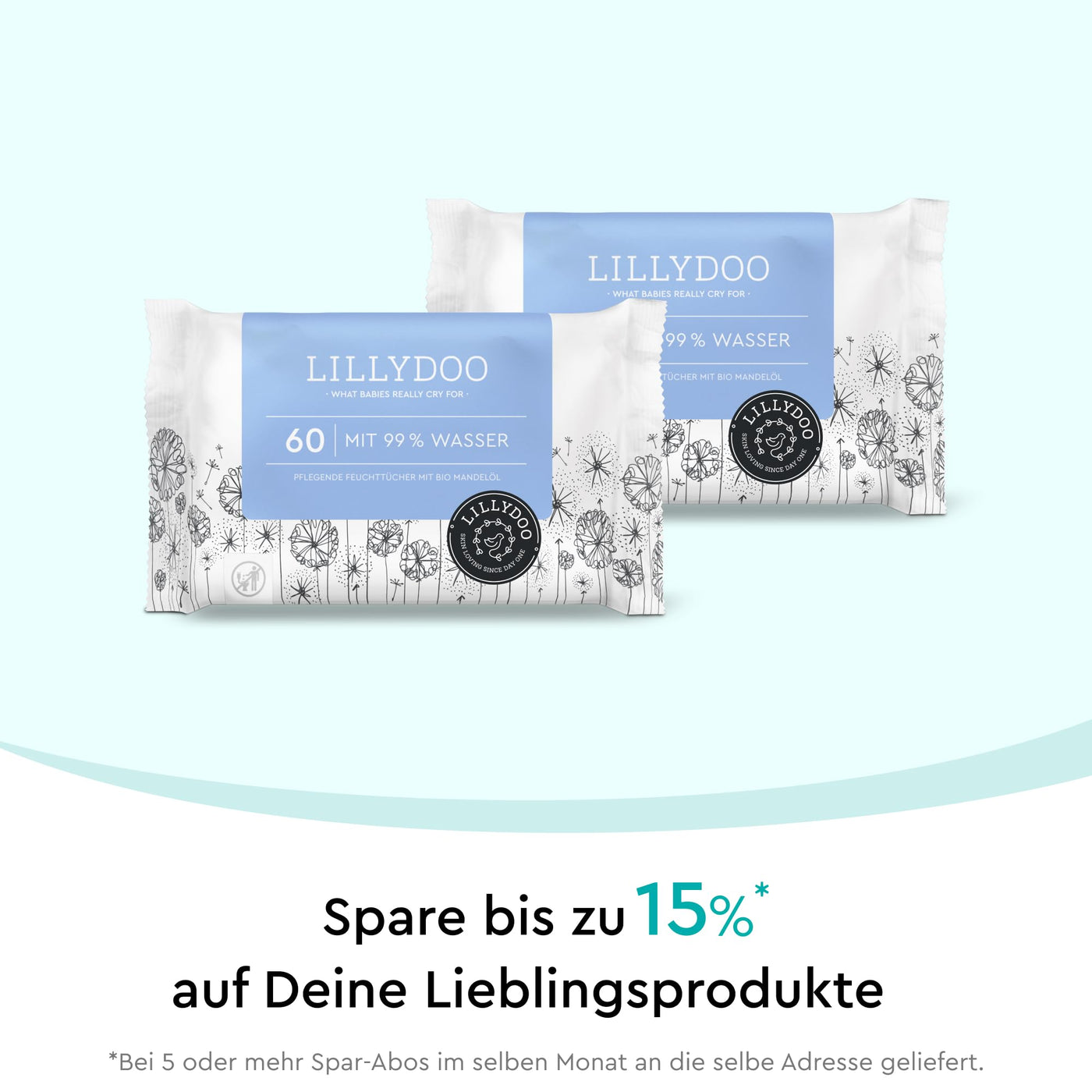 LILLYDOO Baby Feuchttücher mit 99% Wasser, 10 x 60 Stück (600 Feuchttücher), 100% plastikfreies Tuch, ohne Parfüme & mild wie Watte und Wasser (FSC Mix)