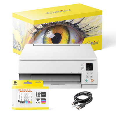 Appareil multifonction YouPrint Bundle TS6351a (imprimante, scanner, copieur) avec 10 cartouches d'imprimante compatibles YouPrint adaptées à Canon 580 581 XXL