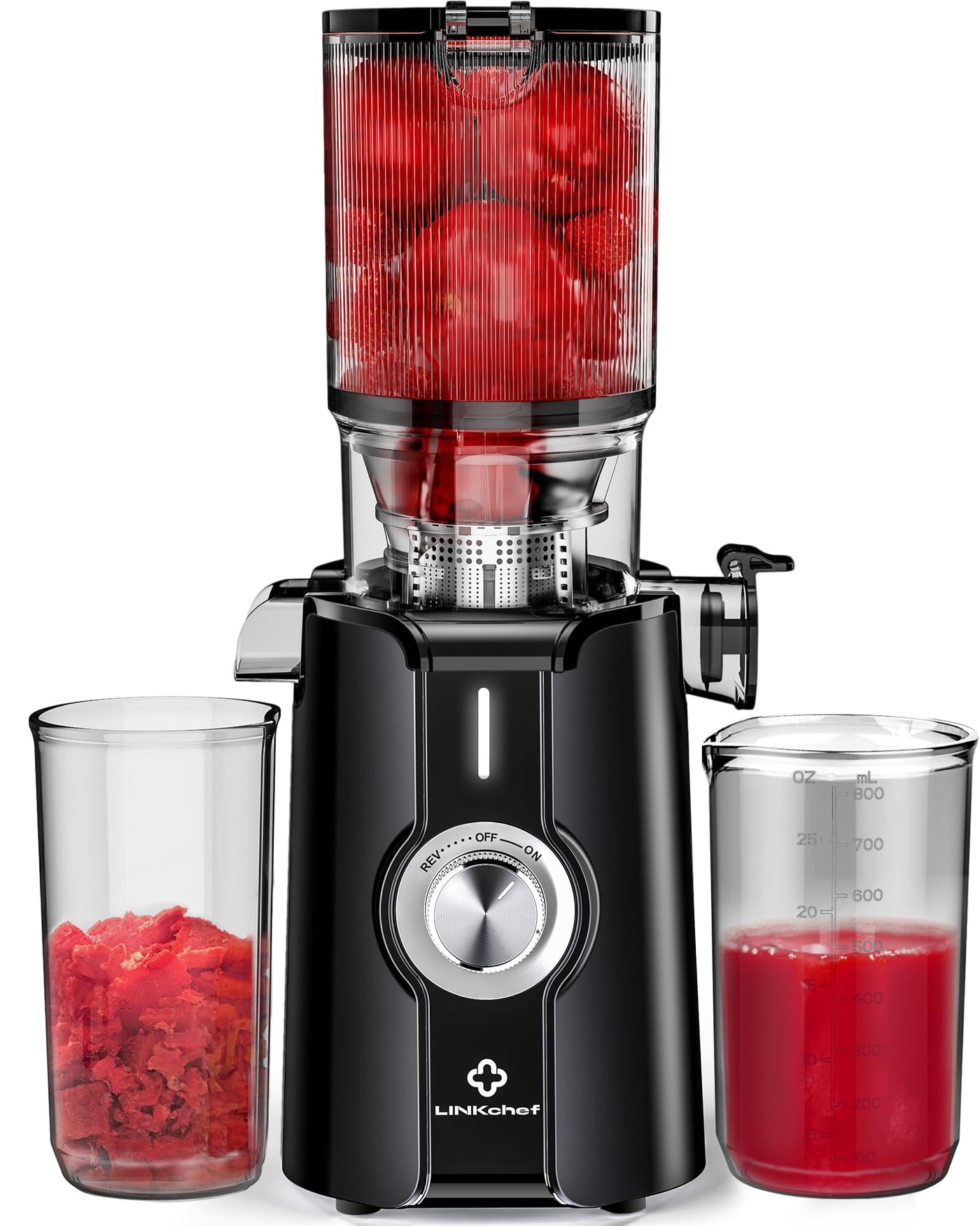 LINKChef Schnellreinigungs Entsafter, NO-Prep Entsafter Gemüse und Obst, Blitzreiniger Saftpresse Slow Juicer Testsieger mit Einfacher Installation, BPA Frei, 115mm, 1.2L, 200w Schwarz