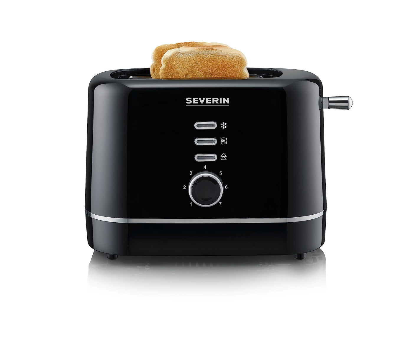 SEVERIN Automatik-Toaster, kleiner Toaster für 2 Scheiben , hochwertiger schwarzer Toaster zum Toasten, Auftauen und Erwärmen, 850 W, schwarz, AT 4321