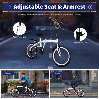 20" 6-Gang Faltrad Klappfahrrad Modern Klapprad Folding FahrräDer Faltbares Erwachsene City Bike Einstellbar Unisex Damen Herren Geeignet FüR Stadt Camping Sport Outdoor Radfahren Pendeln Weiß