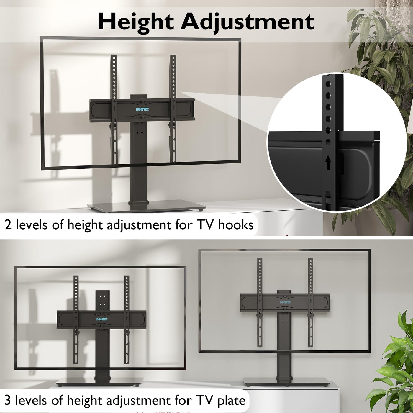 BONTEC TV Standfuss TV Ständer Schwenkbar für 26-55 Zoll LCD LED OLED Plasma Flach & Curved Fernseher bis zu 45 KG, Höhenverstellbar & Stabil Max.VESA 400x400