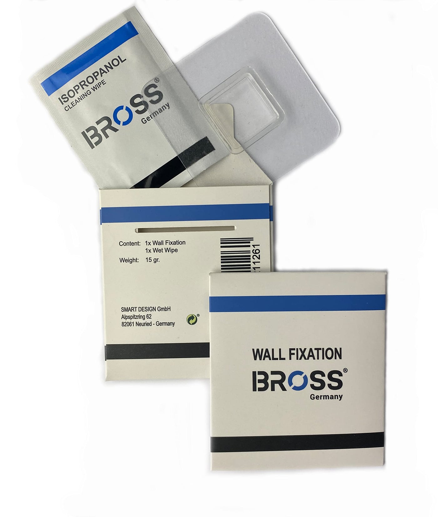 BROSS® Slim - Ersatzpaket Wandhalterung für Premium Silikon Klobürste - Nur 1x Set aus 1x Klebepad (Klebehaken) und 1x Isopropanol Reinigungstuch!