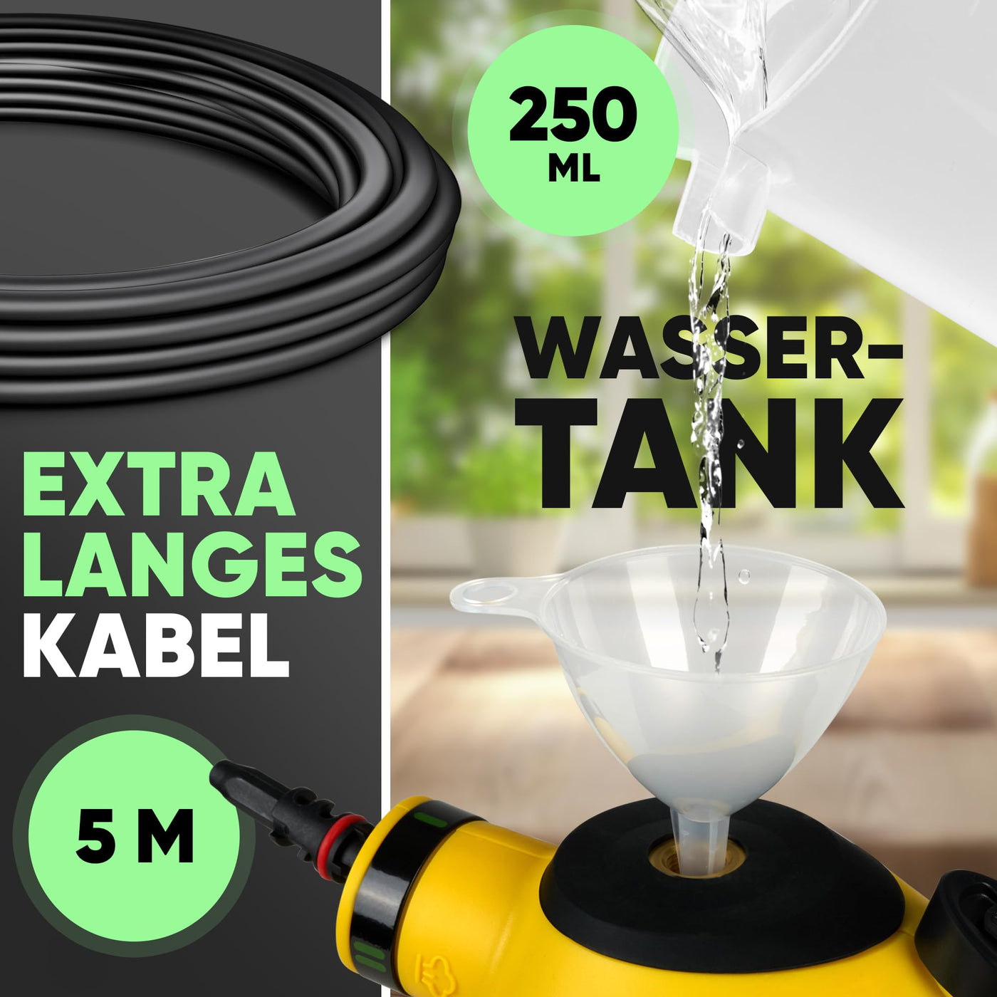 Clatronic® Dampfreiniger | gegen Fett, Schmutz und Verunreinigungen | Dampfreiniger Polstermöbel | ohne Chemikalien | Steam Cleaner für Auto, Küche, Bad | Dampfreiniger Handgerät | 5m Kabel | DR 3653