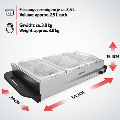 Jago® Buffetwärmer - elektrisch, mit Heizplattenfunktion, Temperaturregler, Edelstahl - Warmhaltegerät, Speisewärmer, Warmhalteplatte, Warmhaltebehälter