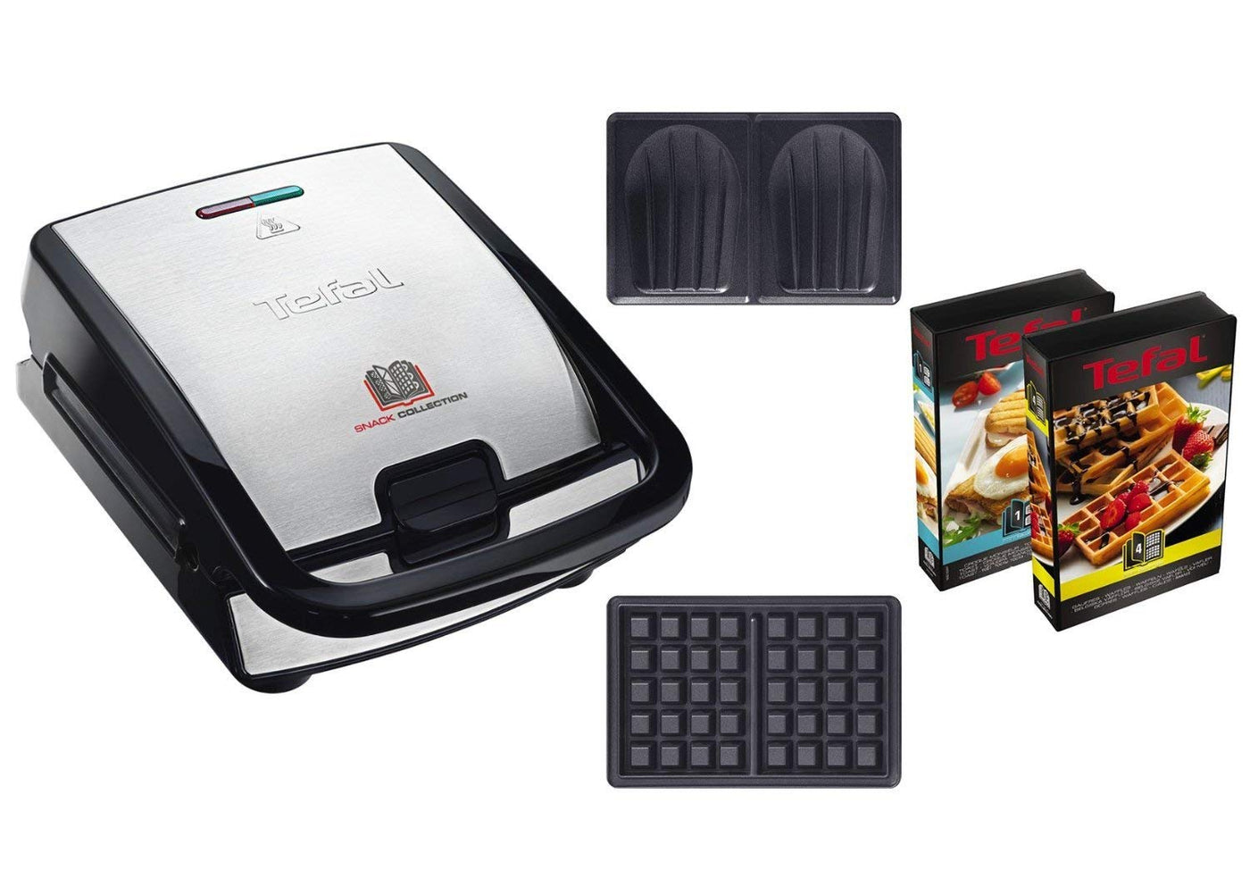 Tefal SW853D Snack Collection | Waffeleisen und Sandwiches | Erweiterbar | Platten Antihaftbeschichtet | Spülmaschinengeeignet | Praktische Aufbewahrungsboxen | schwarz/Edelstahl