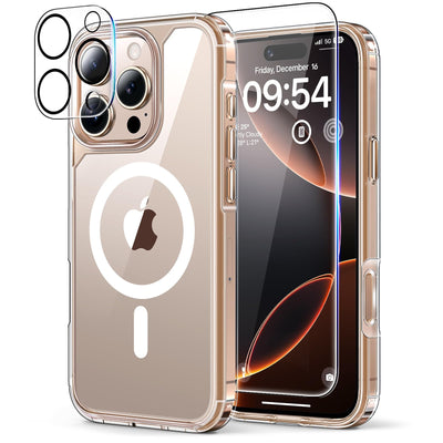 TAURI 5 in 1 für iPhone 16 Pro Max hülle, Handyhülle für iPhone 16 Pro Max Case,[Kompatibel mit MagSafe] [Vergilbt Nicht] Schlanke, Stoßfeste Telefon Hülle - Magnetisch Transparent