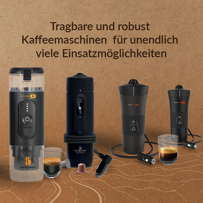 Handpresso - Kaffeemaschine Akku E-PRESSO+ mit Koffer | Mini Espressomaschine(aufladbar USB/abnehmbar Akku) für Espressokapseln oder gemahlenen Kaffee | großer 90ml Tank (max. 110ml) 3x2,9 mA Akku