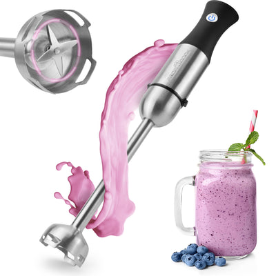 ProfiCook® Stabmixer | Edelstahl | 1000 Watt | Extra langer 27 cm Stab | Geschwindigkeitsregulierung | ergonomischer Soft-Touch-Griff | 4-fach Edelstahlmesser | Abnehmbarer Mixstab | PC-SM 1094