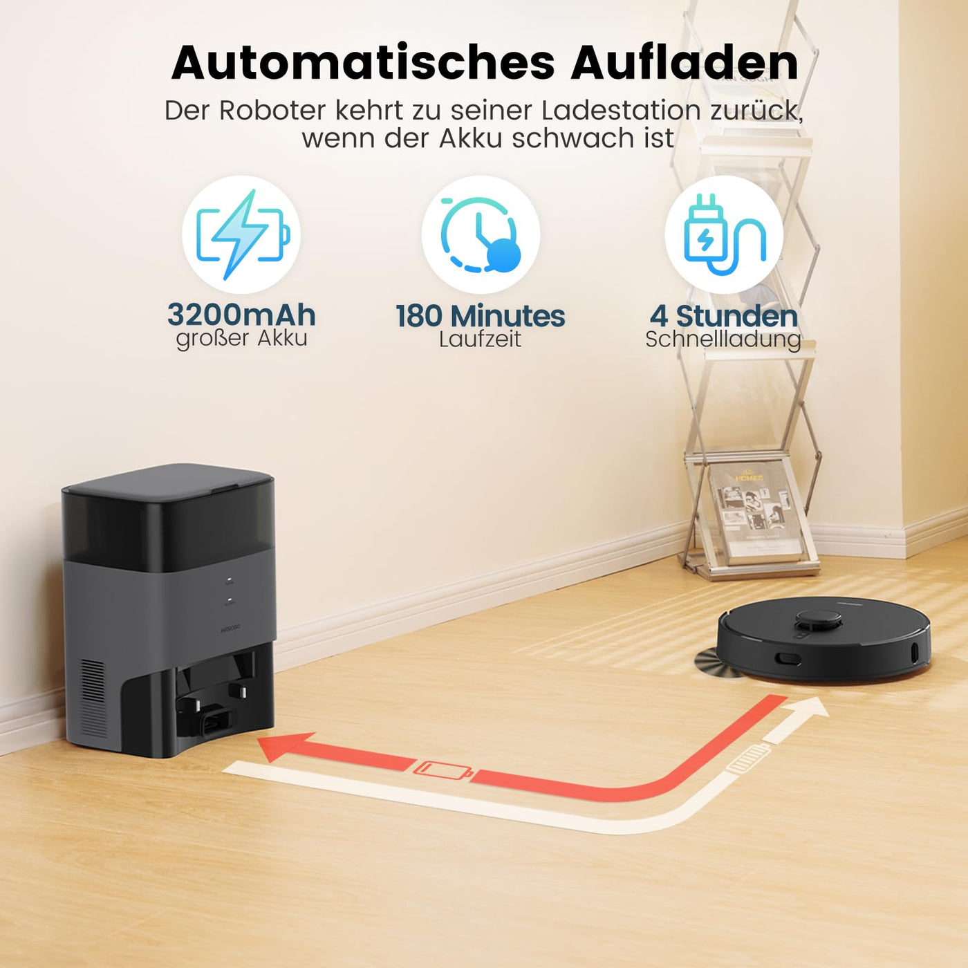 AIRROBO T20+ Saugroboter mit Wischfunktion, 3.5L Staubsauger Roboter mit Absaugstation, 180Min Laufzeit, LiDAR Navigation, Starke Saugkraft ideal für Teppich und Tierhaare, App-Steuerung