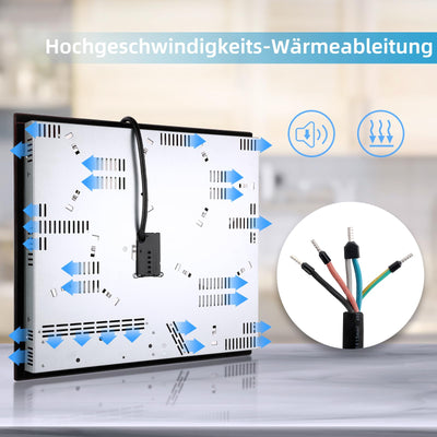 Glaskeramikkochfeld, WEHIMO Glaskeramikkochfeld 4 platten, 59cm, 7200W, 4 Kochzonen (2200W+2000W+1800W+1200W), 9 Heizstufen, Berührungssteuerung, Kindersicherung, Timer, Geeignet für Alle Töpfe