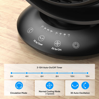 DR.PREPARE Tischventilator, 25 dB Ventilator Leise, Effiziente Kühlung, Umwälzventilator, 3 Geschwindigkeiten, 2–12 Stunden Timer, 90° Oszillierender Ventilator für Schlafzimmer, Zuhause, Büro