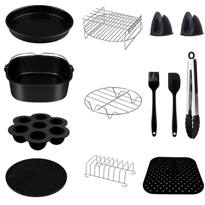 Airfryer xxl zubehör quadrat heißluftfritteuse,12er-Pack, heissluft fritteuse zubehör passt für COSORI PHILIPS INNSKY KLAMER PRINCESS NINJIA TEFAL 5,5L 6,2L air fryer, Schwarz