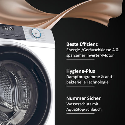 Haier Frontlader Waschmaschine 10kg I I-PRO SERIE 1 HW100-BP14929 I Washing Machine mit A-Effizienz, 1.400 U/Min. & sparsamem Inverter-Motor I Inkl. Refresh- sowie Expressprogramm und Mengenautomatik