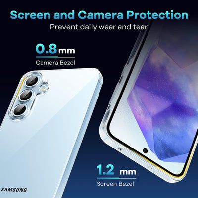 caslord Hülle für Samsung Galaxy A55 5G, 1 Handyhülle mit 2 Stück Hartglas, Weiche TPU Transparent Stoßfest Schutzhülle Durchsichtige Kratzfest Handyhülle Case Cover