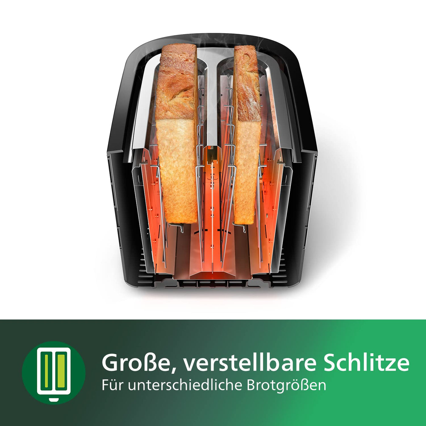 Philips Toaster – 2 Toastschlitze, 8 Stufen, Brötchenaufsatz, Auftaufunktion, Liftfunktion, Abschaltautomatik, schwarz (HD2581/90)