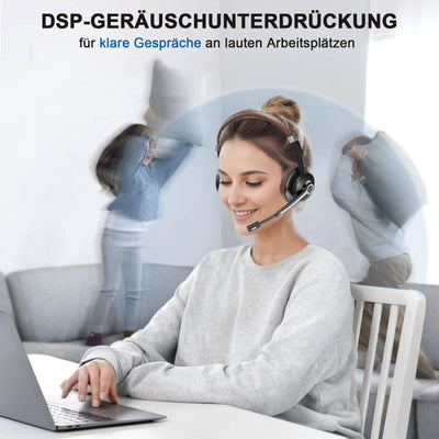 Conambo Bluetooth Headset mit Mikrofon,Kabelloses Headset mit Mikrofon mit HD Stereo Sound & 25 Stunden Spielzeit,Headset Bluetooth 5.0 mit USB-A Dongle für Laptop/PC/Mac-DSP Geräuschunterdrückung