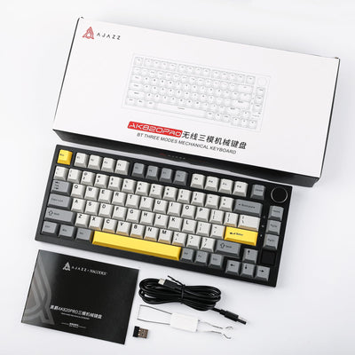 EPOMAKER Ajazz AK820 Pro Gasket Mechanische Tastatur mit Kabel/Bluetooth/kabellos, TFT Bildschirm, beleuchtet RGB, Schalldümpfende Foam für Win/Mac/PC (Grey, Ajazz Flying Fish Switch)