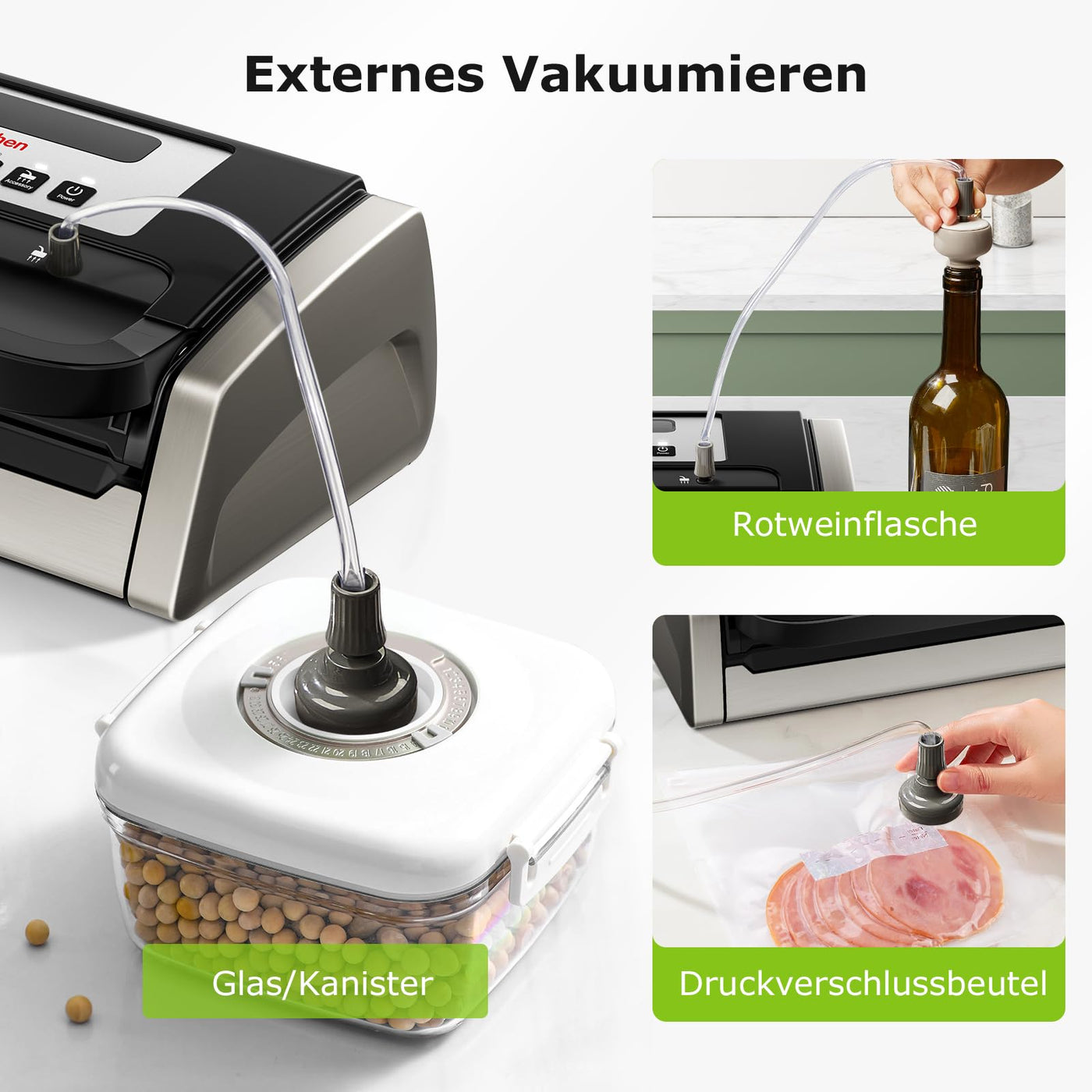 Bonsenkitchen Vakuumiergerät, Vakuumierer, Einschließlich 2 Rollen Vakuumrollen, Design mit Griffverriegelung, leistungsstarker geräuscharmer mit Globefish-Technologie, integrierter Schneider