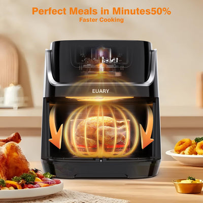 Euary Heißluftfritteuse 8L 1700W XXL Friteuse Heissluftfriteuse Fritteuse Heissluft Ohne Fett mit 12 Programmen Airfryer mit Rezeptbuch auf Deutsch