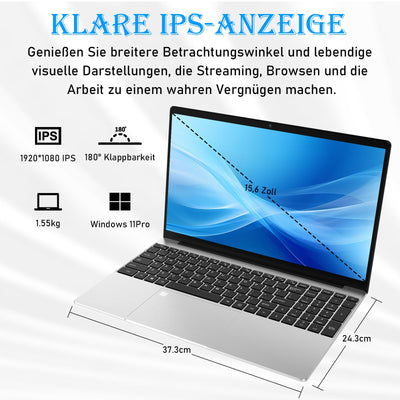 Auusda Laptop Computer with 16GB DDR4 512GB NVMe SSD, 15.6 Inch FHD IPS LCD, N95 Up to 3.4GHz with Fingerprint Unlock, Cooling Fan, Webcam, Dual Speakers, Mini HDMI, USB-A x 2, für Gamer-Notebook