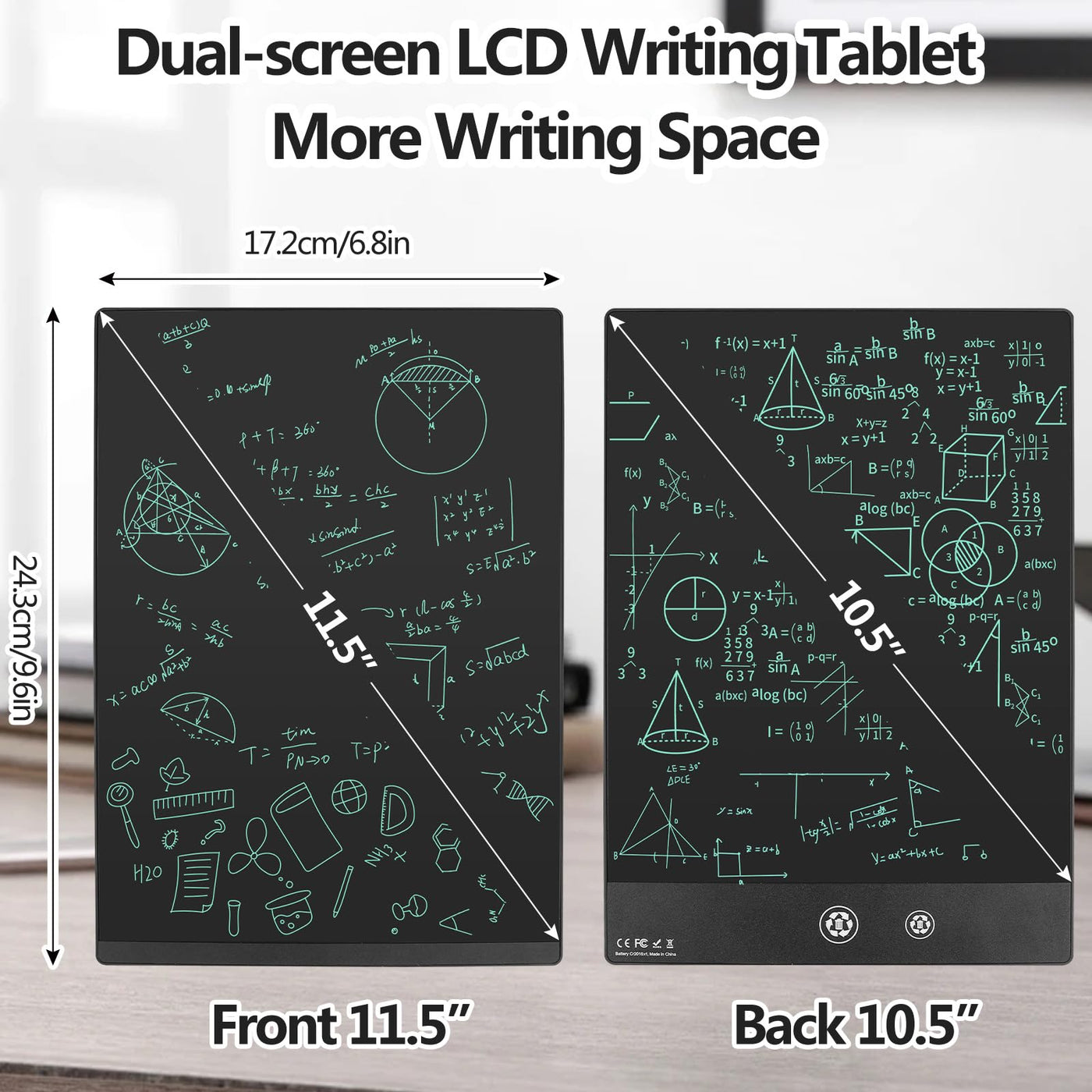 Czemo LCD-schreibtafel Erwachsene, Dual-Screen LCD-Schreibtafeln mit 2X Schreibfläche 11,5 Zoll +10,5 Zoll, HD Einfarbig 0.5mm Schreiblinie, LCD Schreibtablett für Büro, Memo, Notizbuch, Agenda