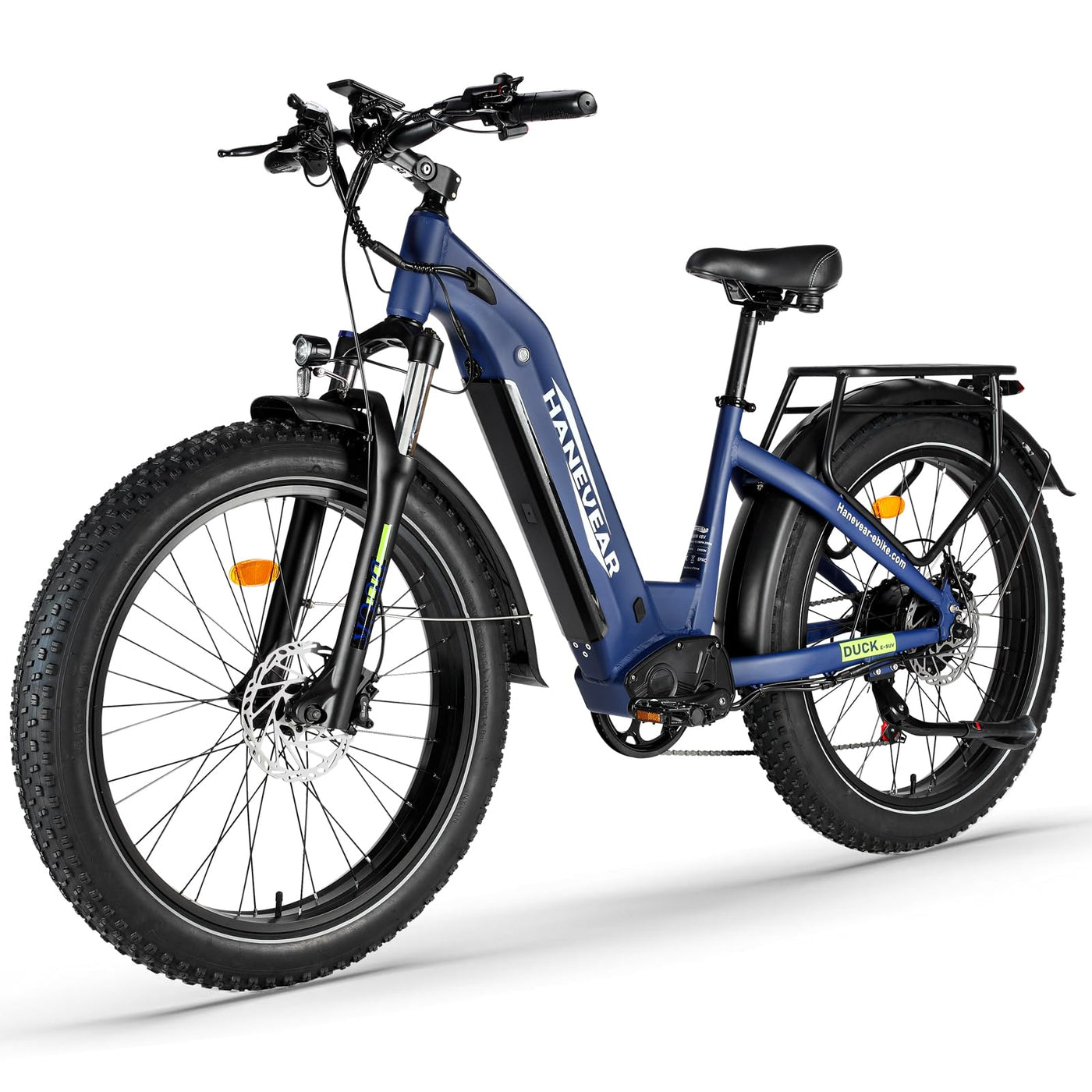 HANEVEAR Elektrofahrrad E Bike Herren Damen mit 840 Wh Lithium Akku, E-Mountainbike Drehmoment 85Nm Motor, Step-Thru 4,0 Zoll Fat Tire E-Bike 7-Gang mit StVZO-Ausrüstung, Reichweite 100km+