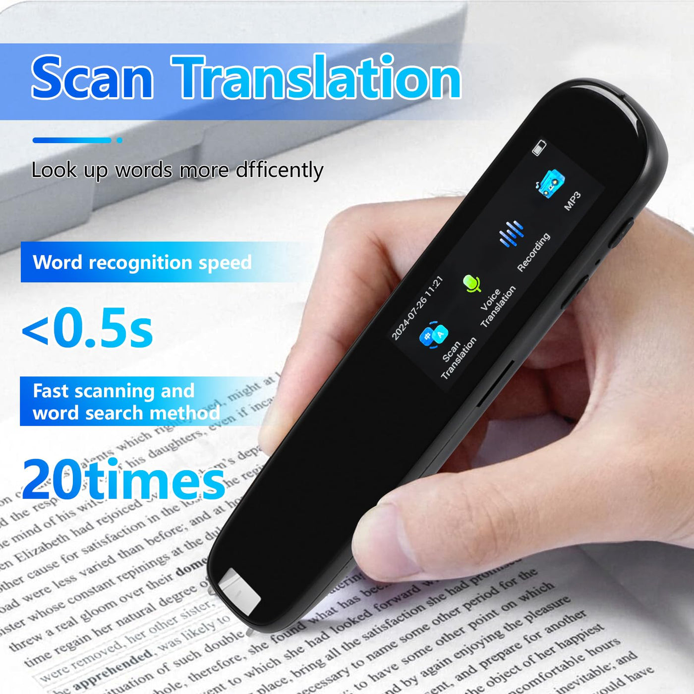 ConBlom Scan Übersetzer Stift, Online 142 Sprachen Scan Reader Pen Lesestift mit 3,7 Zoll Touchscreen, Echtzeit-Scan-Lesestift für Legasthenie (A15S Scan Reader Pen)