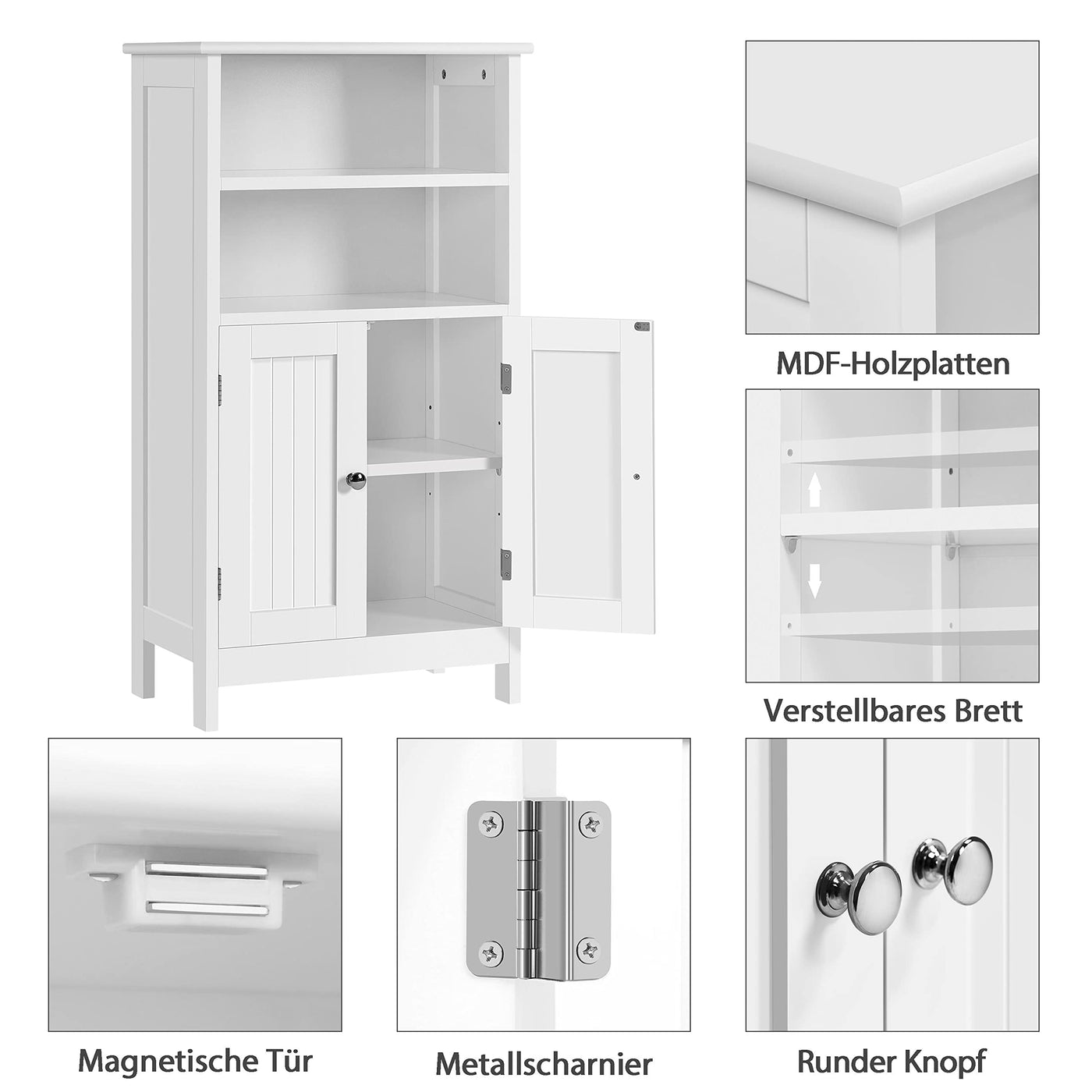 Yaheetech Badschrank Küchenschrank mit Doppeltür & Einstellbarem Regal Badkommode Sideboard Badezimmer/Wohnzimmer/Flur Weiß 50 * 30 * 92.5cm