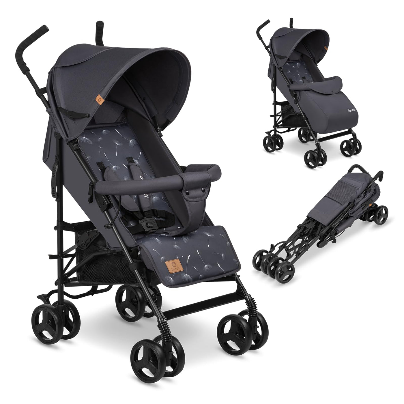 LIONELO Elia Buggy Klein Zusammenklappbar Kinderwagen Bis 15 Kg, Rücken Und Fußstützenverstellung Hinterradbremse, Moskitonetz, Beinwärmer, Einkaufskorb