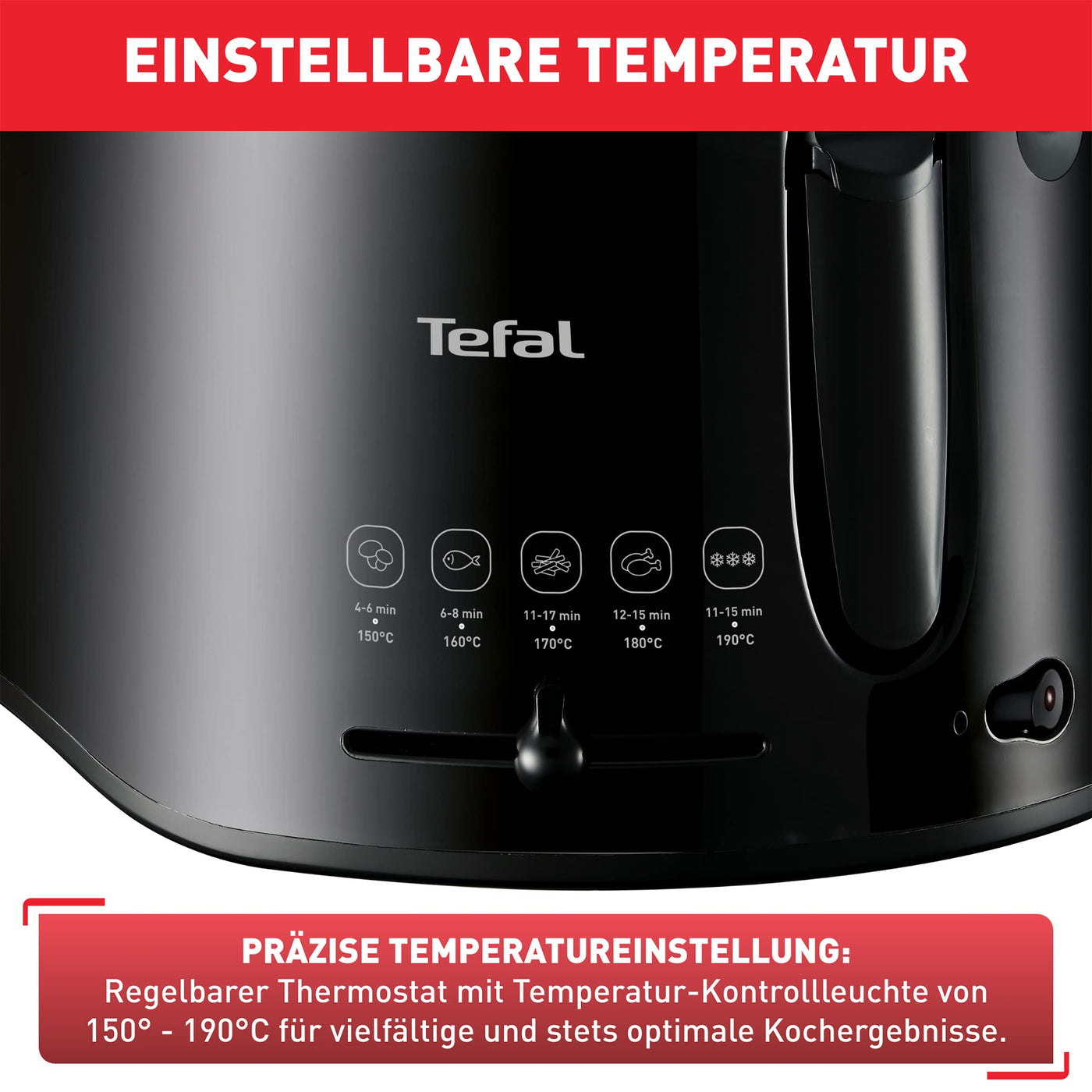 Tefal FF1078 Maxi Fry Fritteuse | Cool Wall Technologie | bis zu 1,2 kg Fassungsvermögen | einklappbarer Griff | kompakte Größe | regelbares Thermostat von 150°C bis 190°C | Schwarz