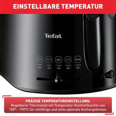 Tefal FF1078 Maxi Fry Fritteuse | Cool Wall Technologie | bis zu 1,2 kg Fassungsvermögen | einklappbarer Griff | kompakte Größe | regelbares Thermostat von 150°C bis 190°C | Schwarz