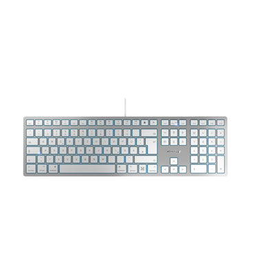 CHERRY KC 6000C FOR MAC, Kabelgebundene Mac-Tastatur (USB-C Anschluss), Deutsches Layout (QWERTZ), Flüsterleise Tasten, Flaches Design, Weiß-Silber