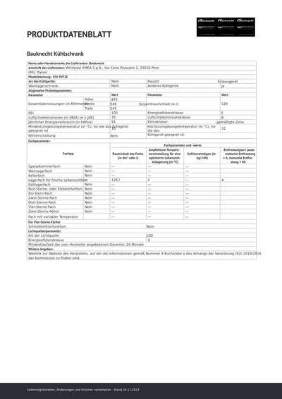 Bauknecht KSI 9VF2E Einbau-Kühlschrank/Energieeffizienzklasse: E/Nische 88/ Elektronische Temperaturregelung/LED-Beleuchtung/Abtauautomatik im Kühlteil/Sicherheitsglas